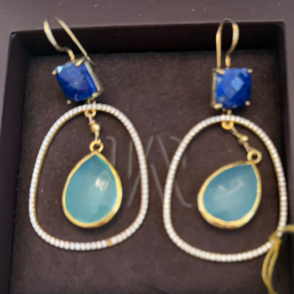 Elegant Gold and Blue Drop Earrings